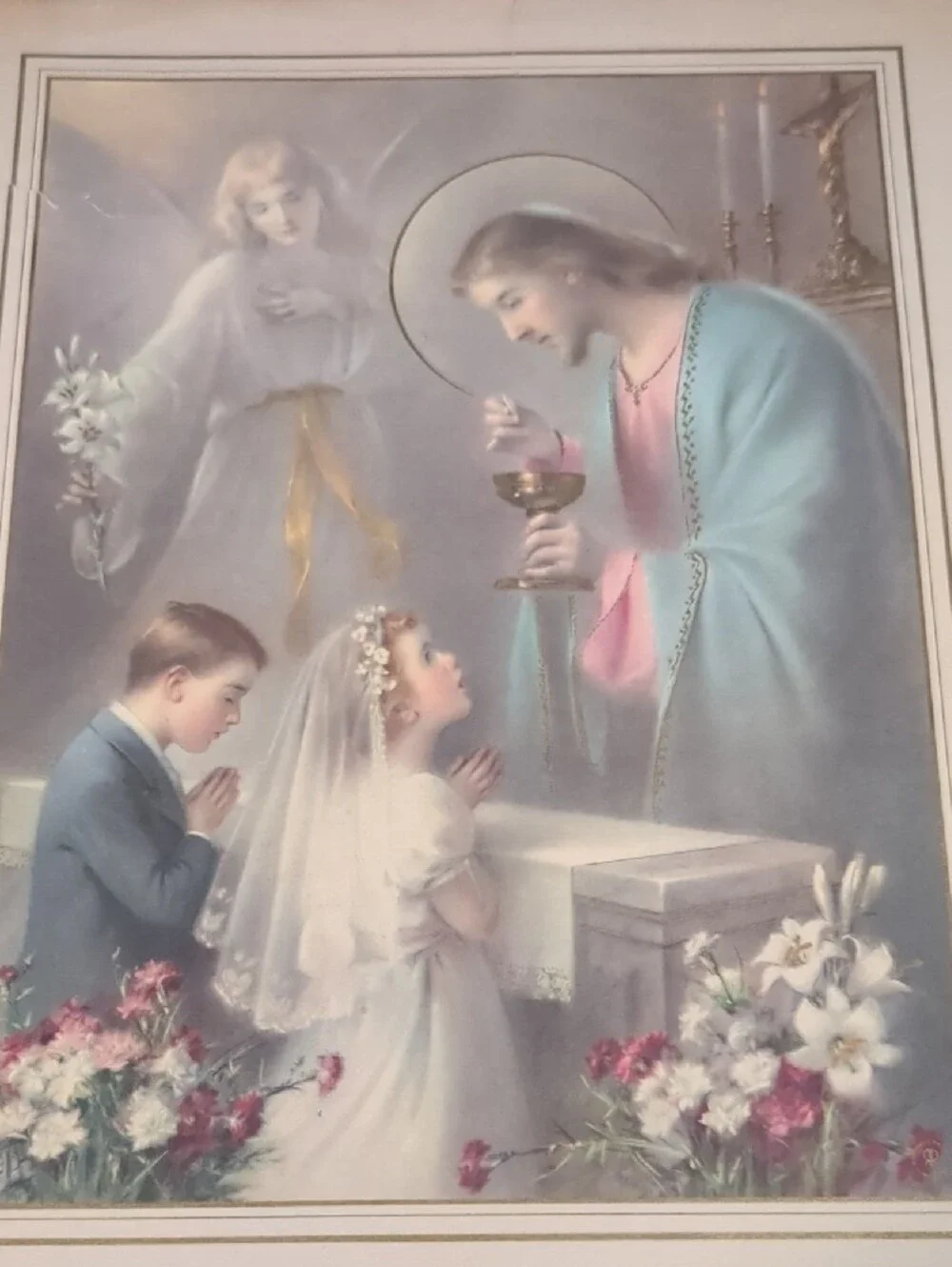Antique French Religious Medallion And Holy Communion Certificate